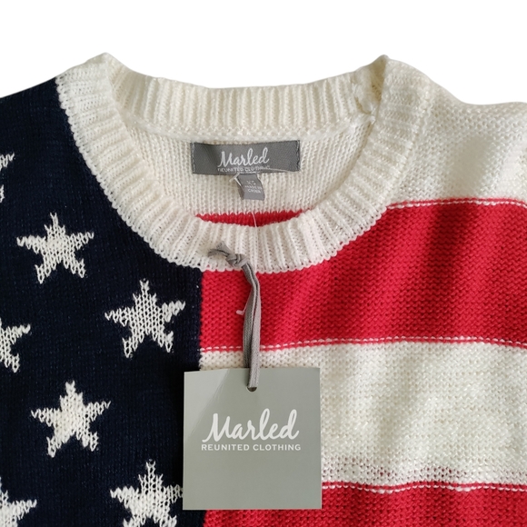 Marled Knit Pullover Sweater Stripe American Flag Size XS Crew Neck Long Sleeve - Picture 3 of 8